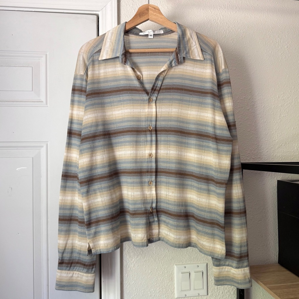 PARKE & RONEN men's multicolor striped long sleeve boxy button up down shirt